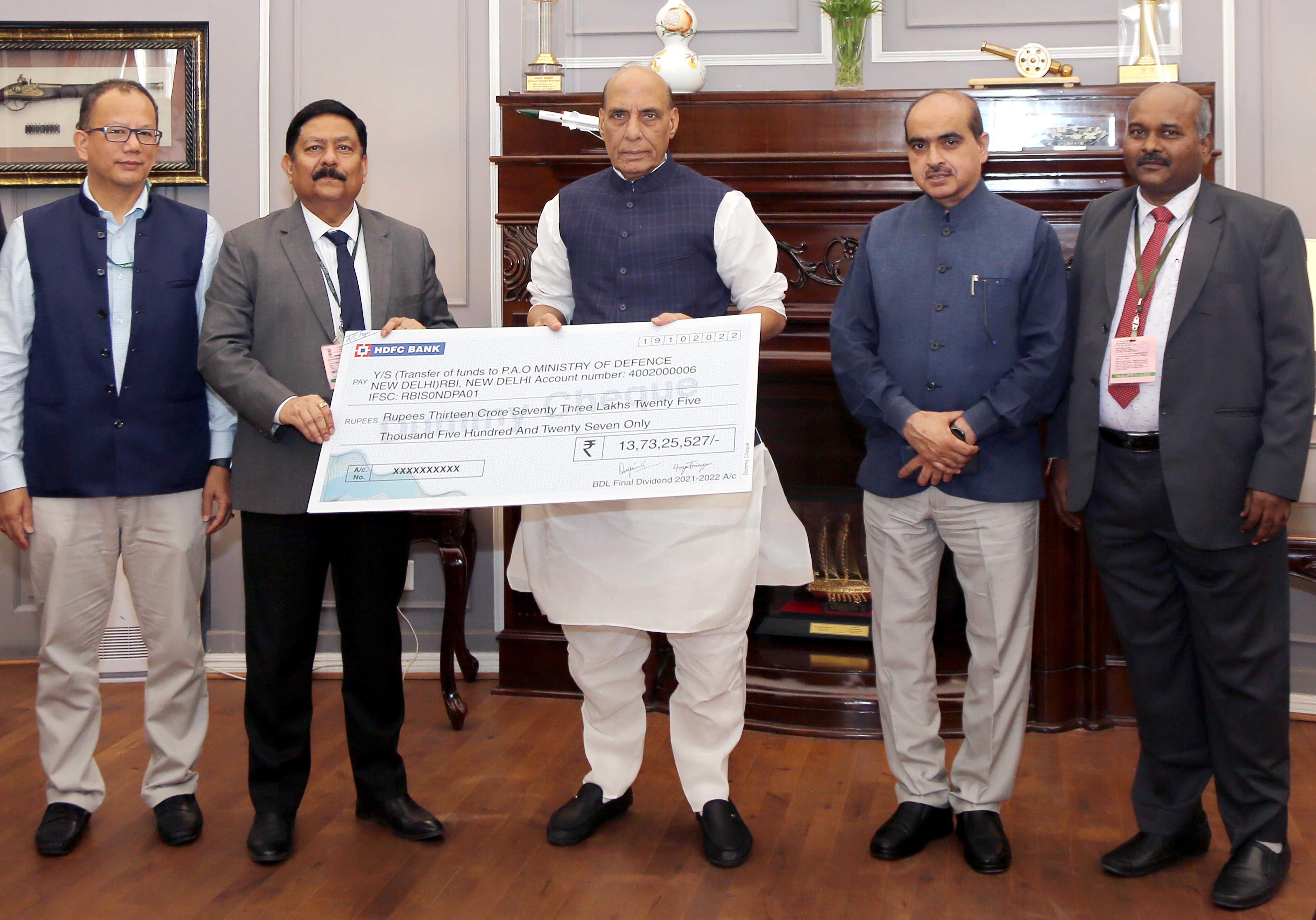 BDL Pays Final Dividend to Govt of India